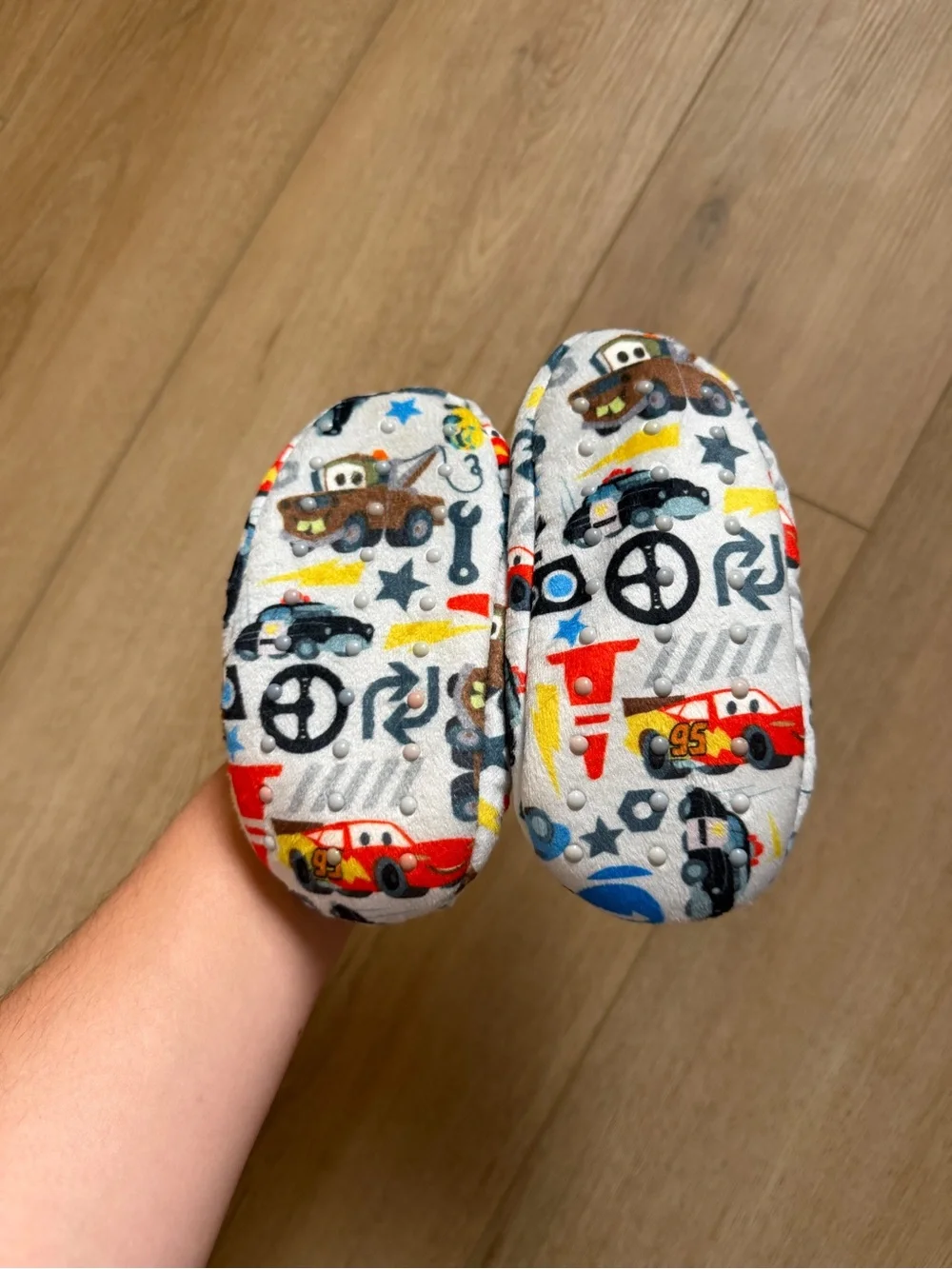 3T Disney Cars Plush Slippers in White, Blue, Red, Yellow